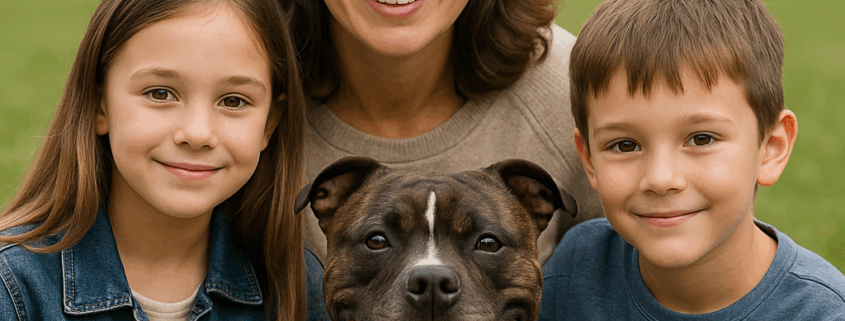 Staffordshire Bullterrier mit seiner neuen Famliie
