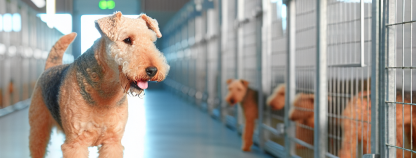 Der Lakeland Terrier wird aus dem KÄfig freigelassen