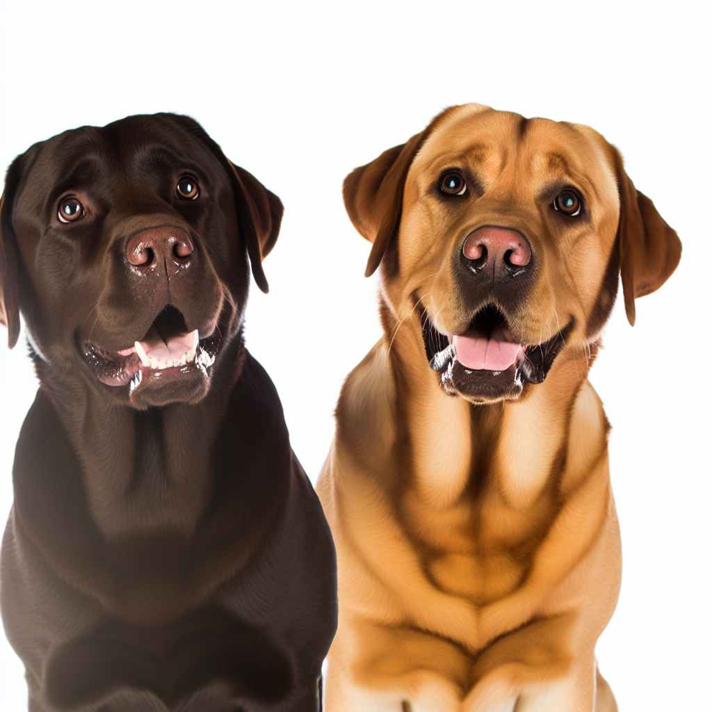 Labrador Retriever einer in gelb und einer in Braun nebeneinander